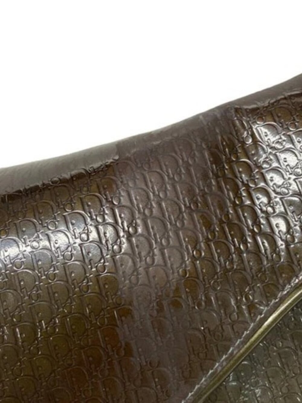 DIOR/ChristianDior Double Saddle Bag Dark Brown Patent Leather Shoulder Bag - Picture 12 of 15